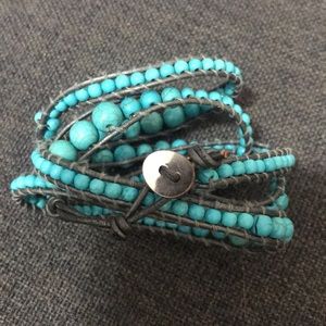 Leather and genuine turquoise wrap bracelet